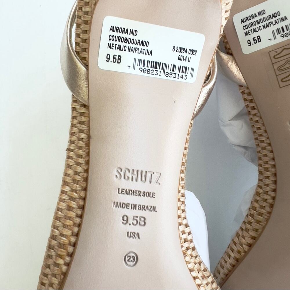 New SCHUTZ Aurora Mid Heel Sandal Women's SIZE 9.5 Gold Metalic Napa Platina - Picture 10 of 12